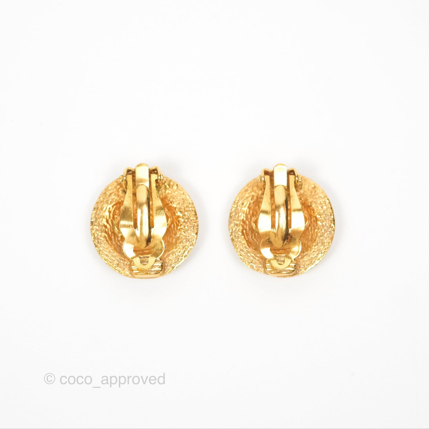 Chanel Vintage CC Round Earrings Gold Clip On