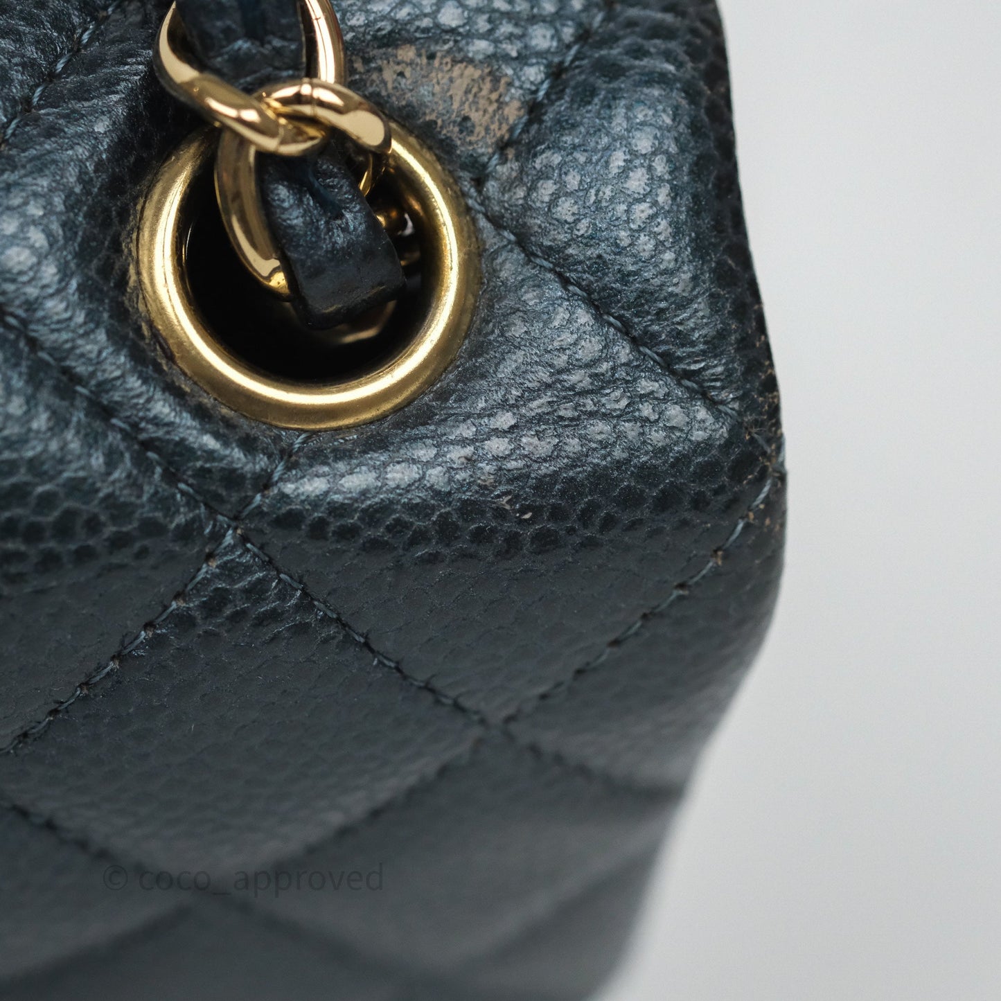 Chanel Mini Rectangular Quilted Iridescent Teal Caviar Gold Hardware