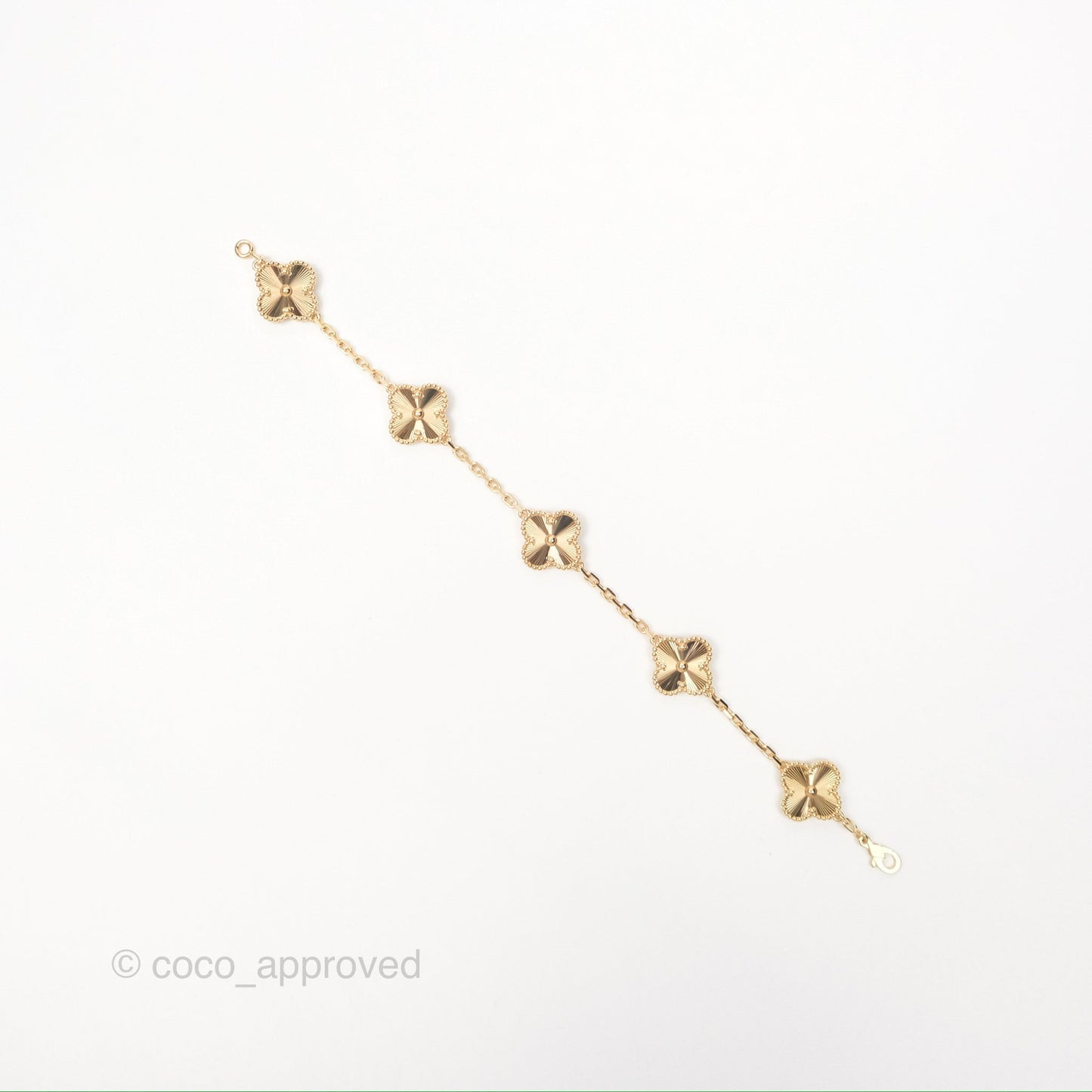 Van Cleef & Arpels Vintage Alhambra 5 Motifs Guilloche Yellow Gold Bracelet