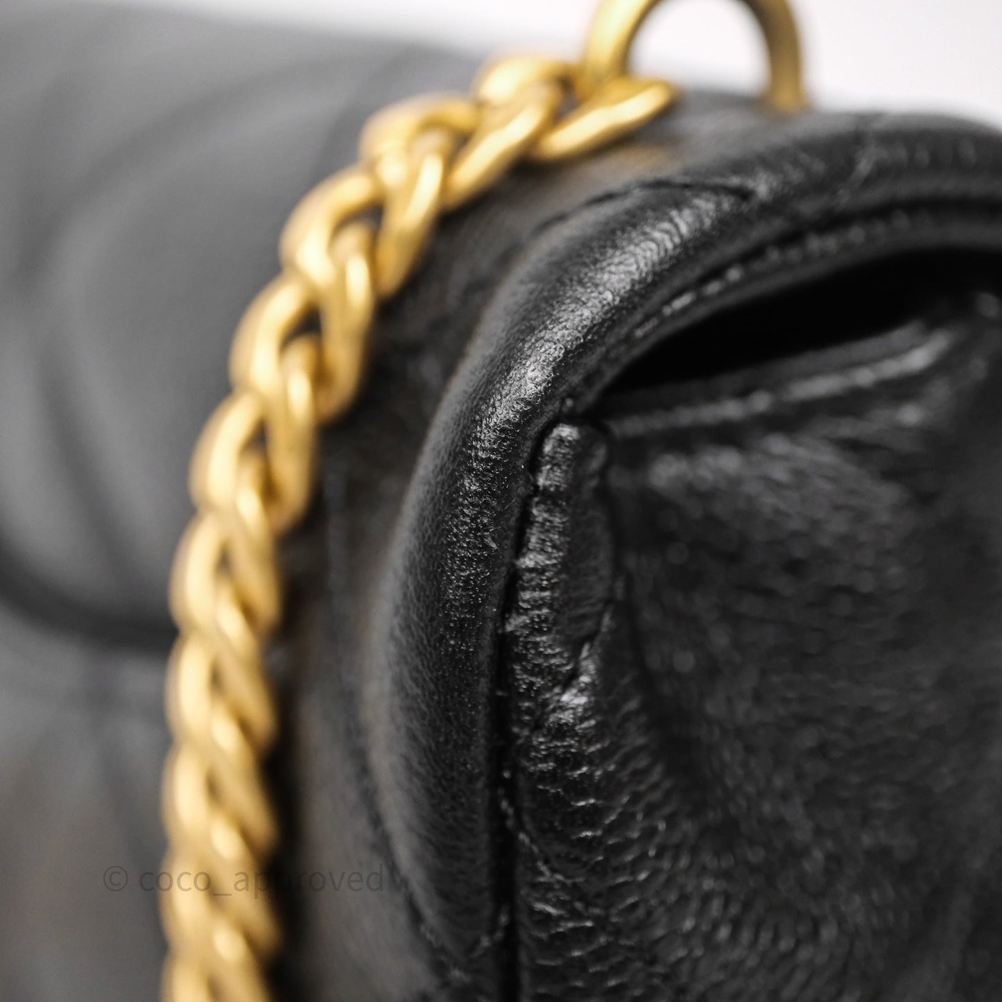 Chanel Mini Flap Bag Heart Adjustable Chain Black Caviar Aged Gold Hardware