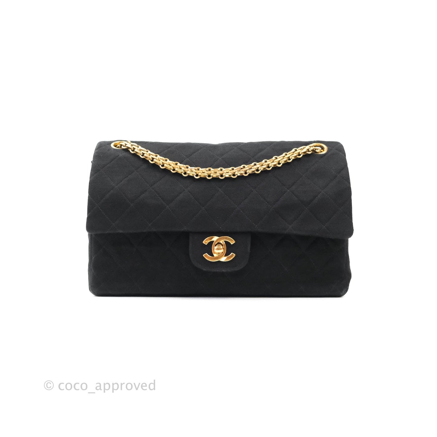 Chanel Black Quilted Jersey Medium Classic Double Flap Bag Gold Hardware