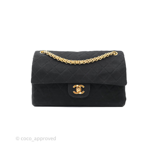 Chanel Black Quilted Jersey Medium Classic Double Flap Bag Gold Hardware