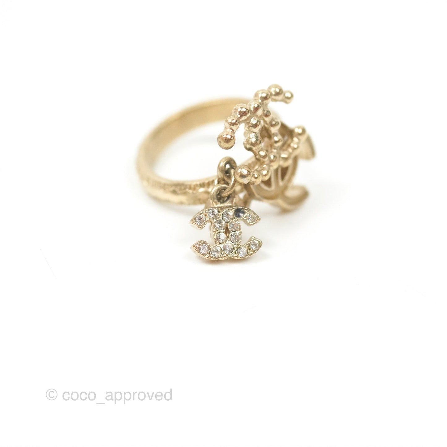 Chanel Multi CC Crystal Resin Ring Brushed Gold Tone 09A