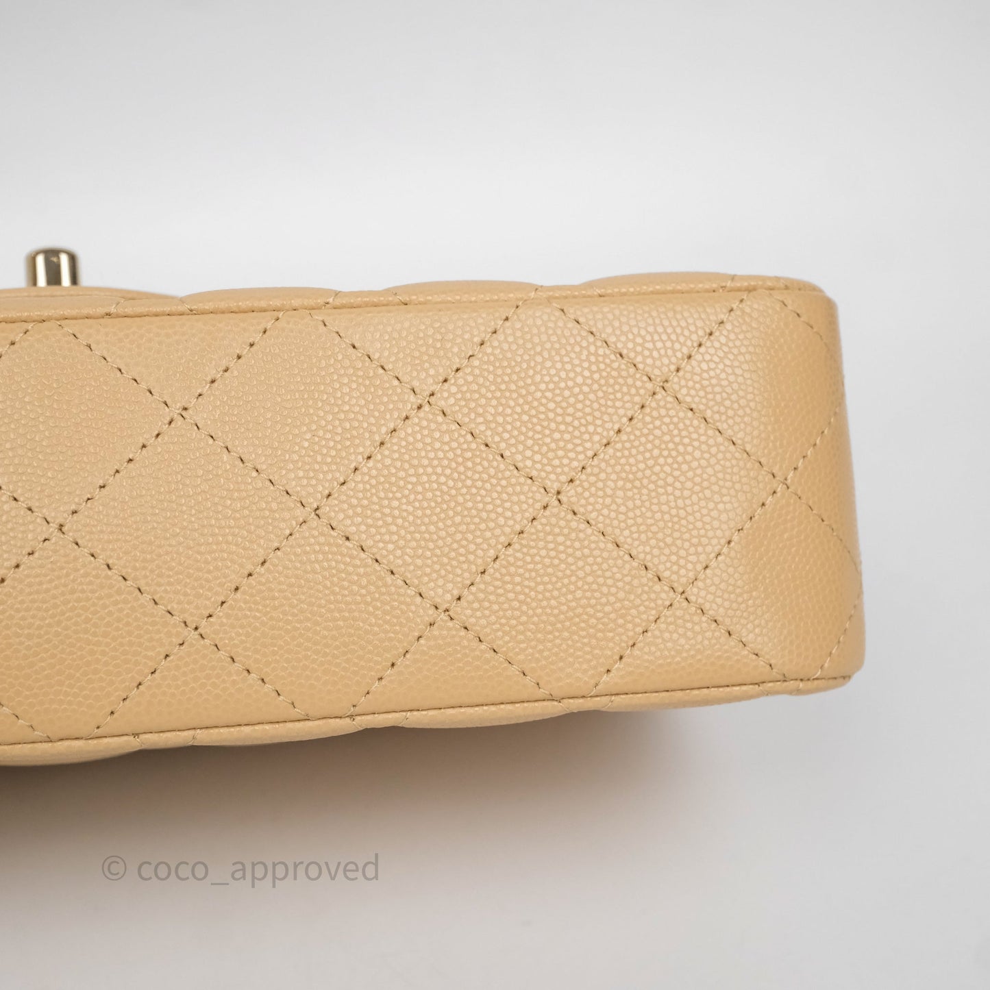 Chanel Classic M/L Medium Flap Quilted Beige Caviar Gold Hardware