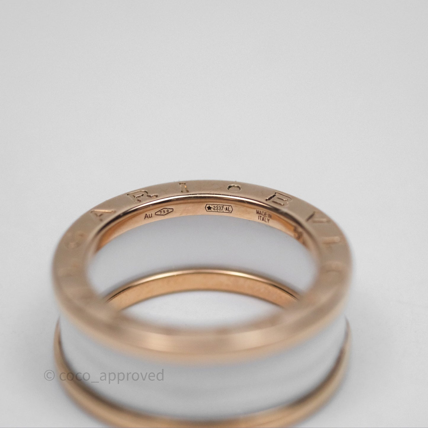 Bvlgari B.Zero1 Two-Band Ring White Ceramic Spiral 18K Rose Gold Size 51