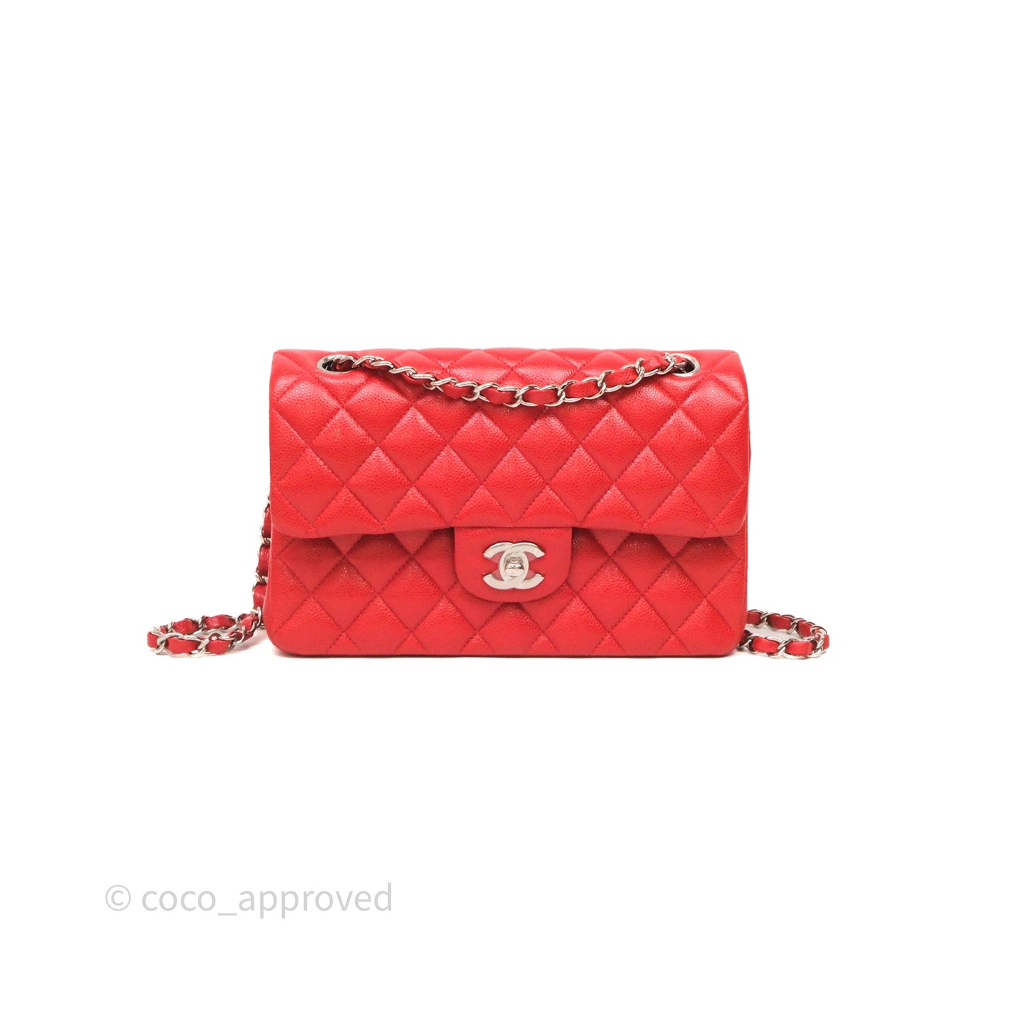 Chanel Small Classic Flap Quilted Red Caviar Silver Hardware