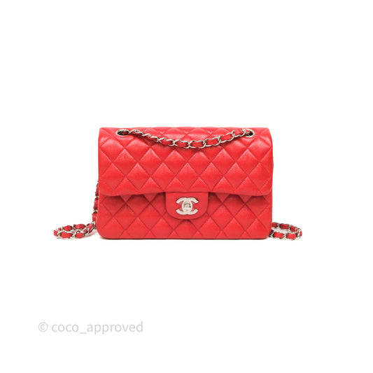 Chanel Small Classic Flap Quilted Red Caviar Silver Hardware