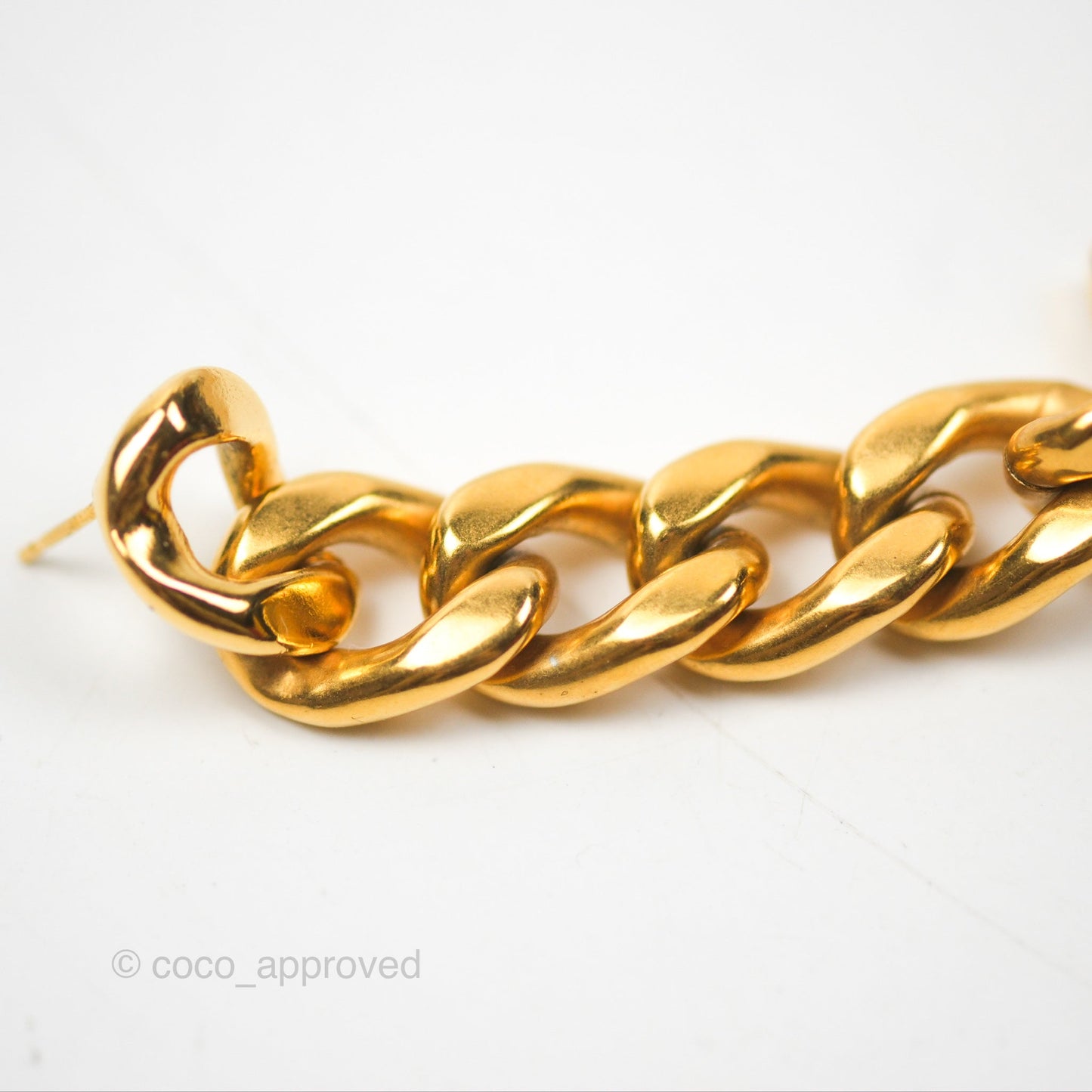 Chanel Chain CC Long Drop Earrings Gold Tone 20P