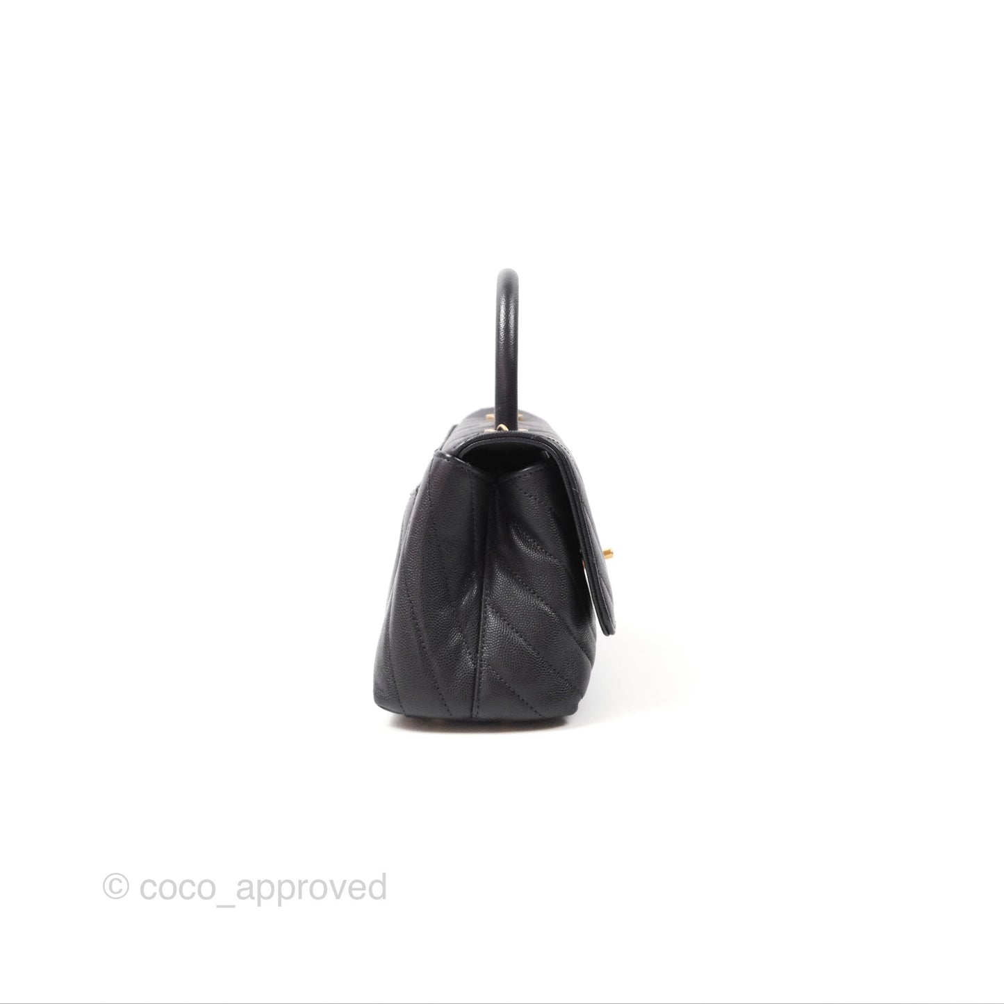 Chanel Small Coco Handle Chevron Dark Grey Caviar Aged Gold Hardware