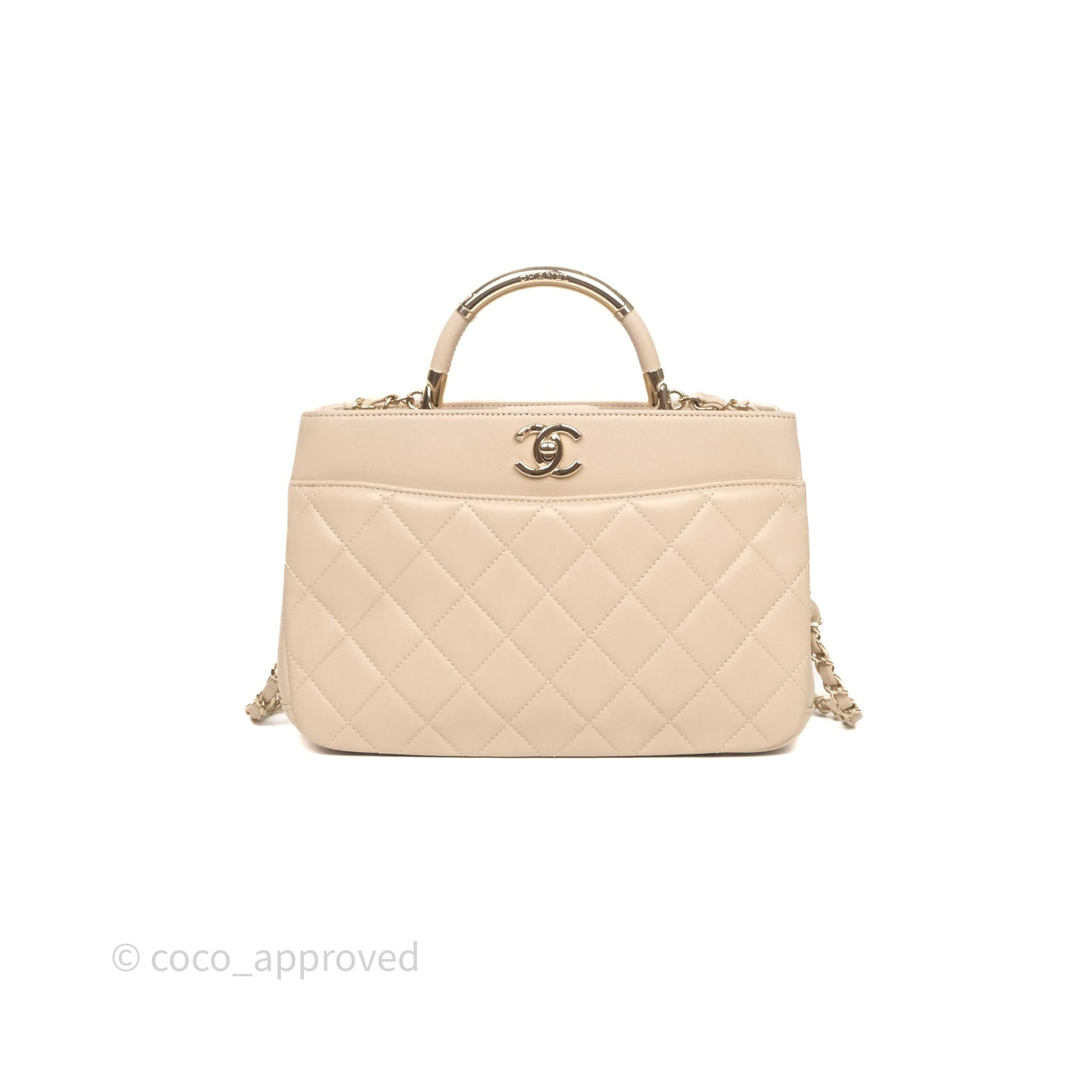 Chanel Quilted Top Handle Carry Chic Bag Beige Lambskin Gold Hardware