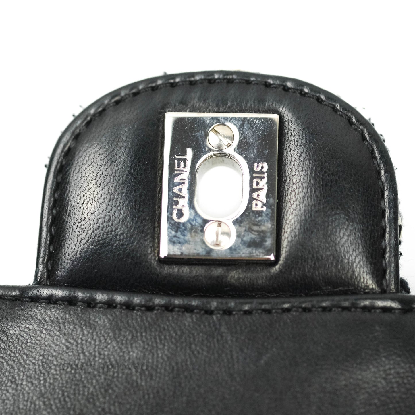 Chanel Classic M/L Medium Quilted Double Flap Bag Lambskin Tweed Black & White Silver Hardware