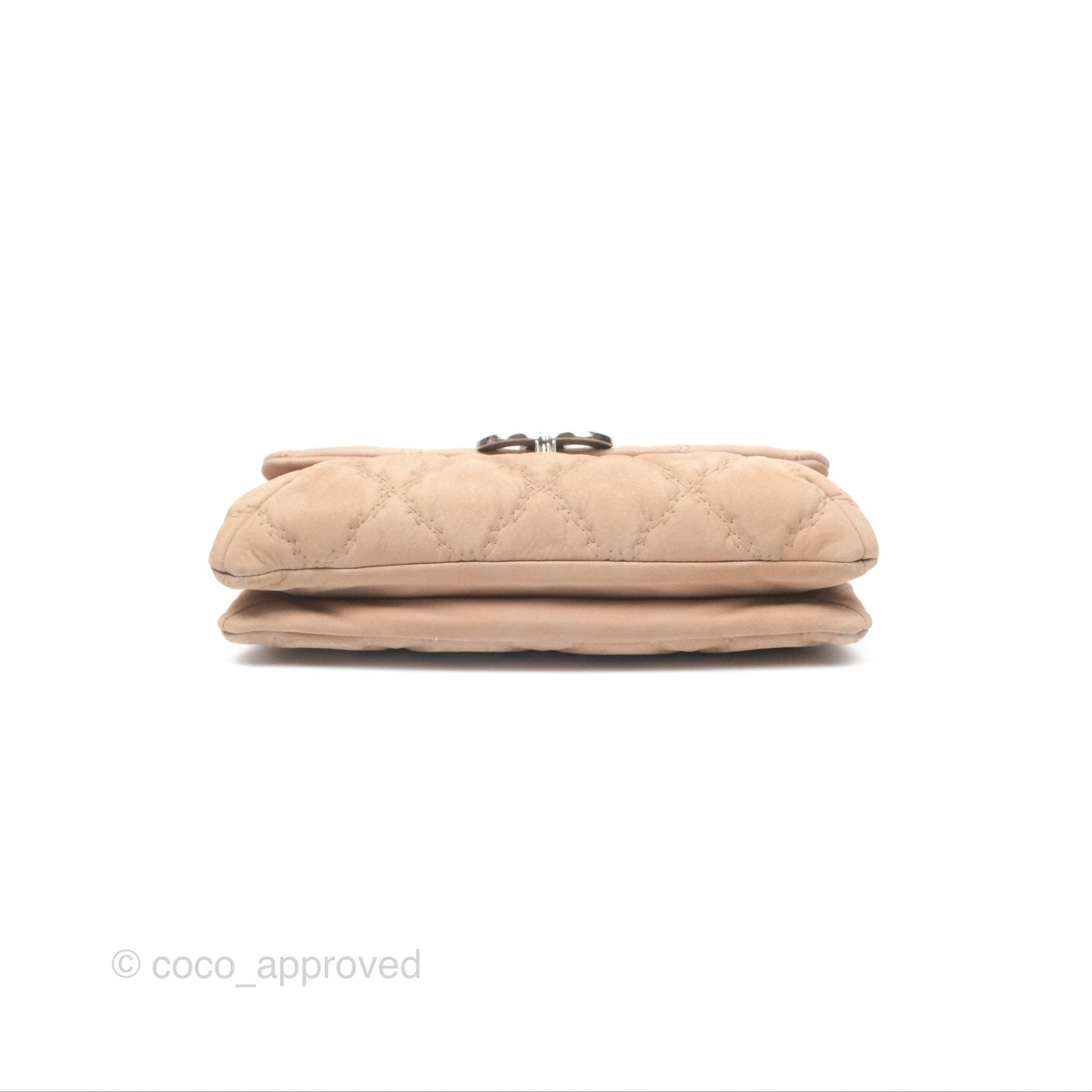 Chanel Double Stitch Hamptons Clutch With Chain Beige Washed Calfskin