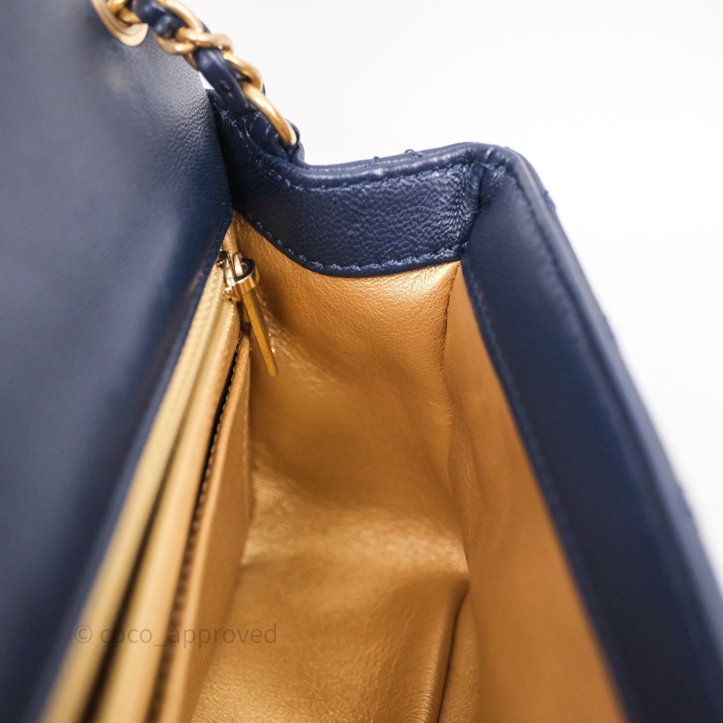 Chanel Mini Rectangular Pearl Crush Navy Lambskin Aged Gold Hardware