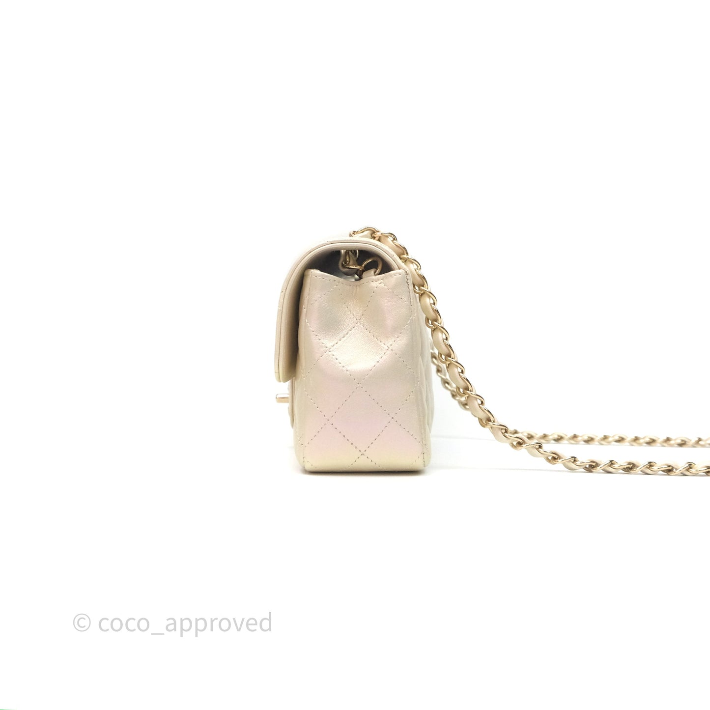 Chanel Mini Rectangular Quilted Iridescent Ivory Lambskin Gold Hardware 20B