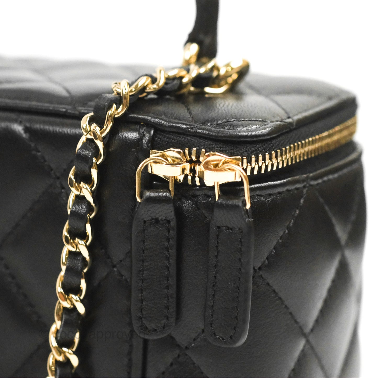 Chanel Vanity Rectangular Top Handle Black Lambskin Gold Hardware