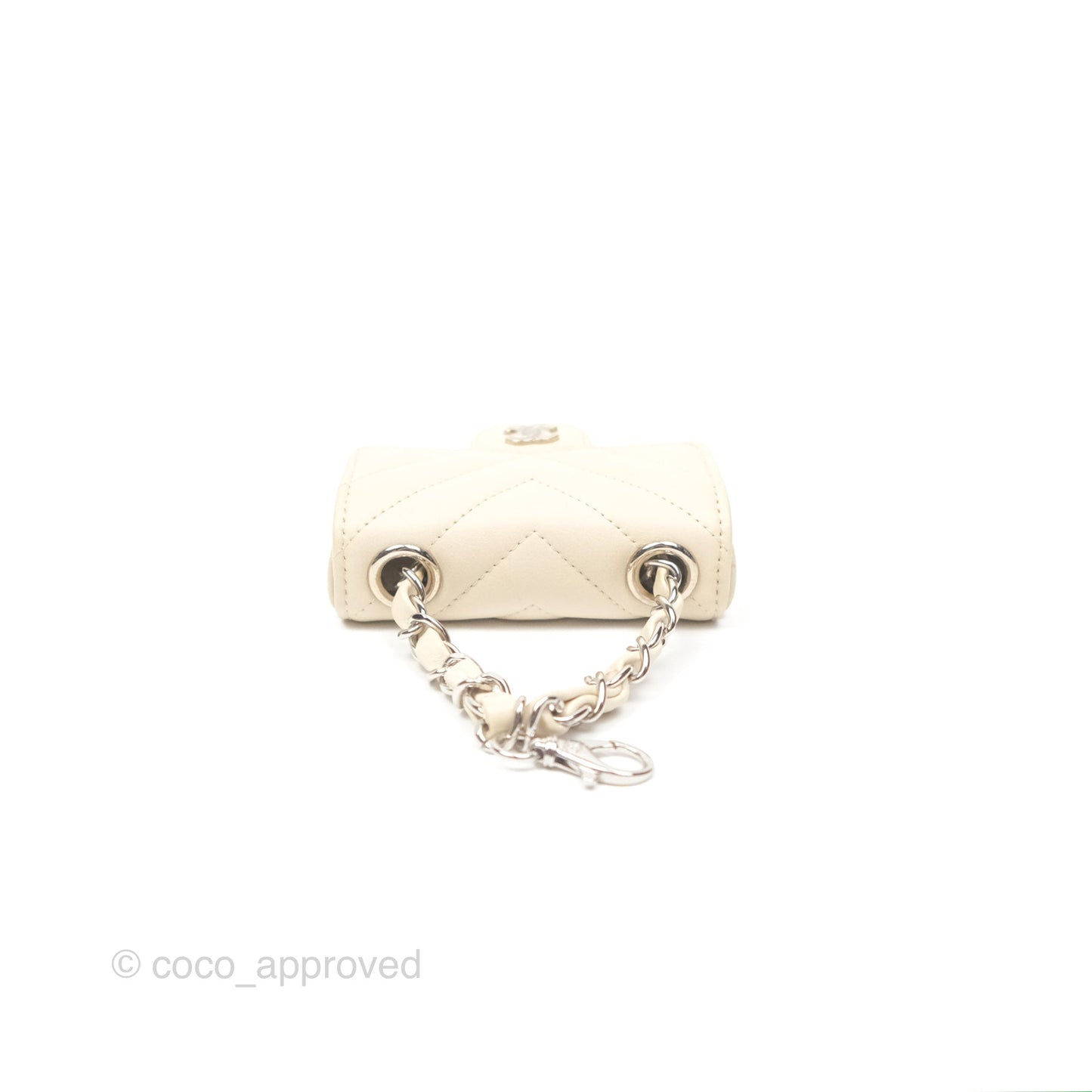 Chanel Mini Card Holder Chain Belt Bag Chevron Ivory Calfskin Silver Hardware