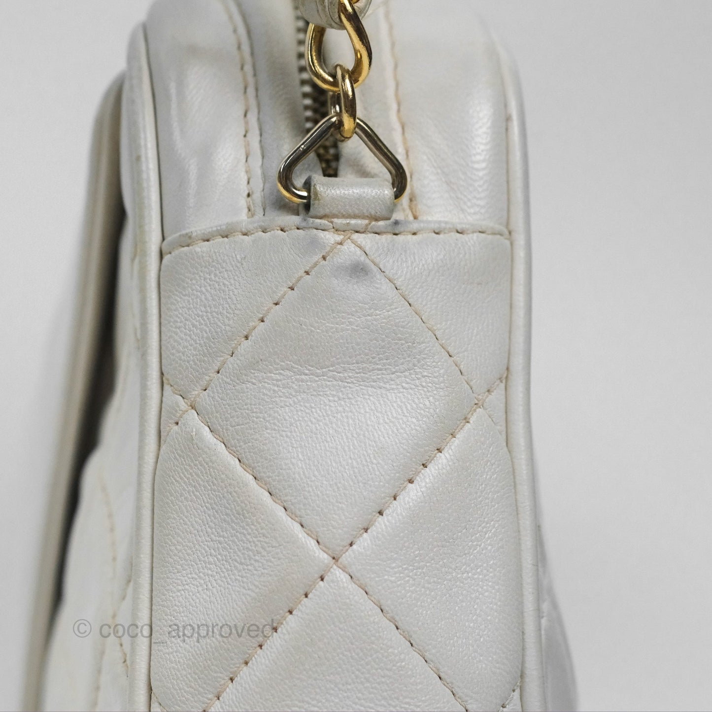 Chanel Vintage Small Camera Bag White Lambskin Gold Hardware