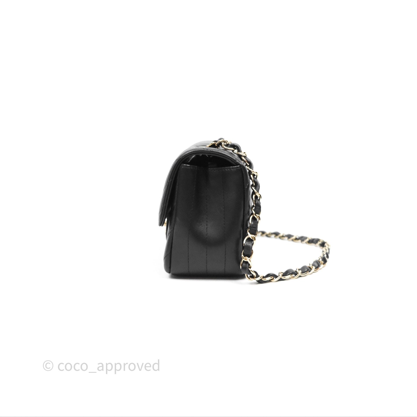 Chanel Quilted Mini Rectangular Chevron Black Lambskin Gold Hardware