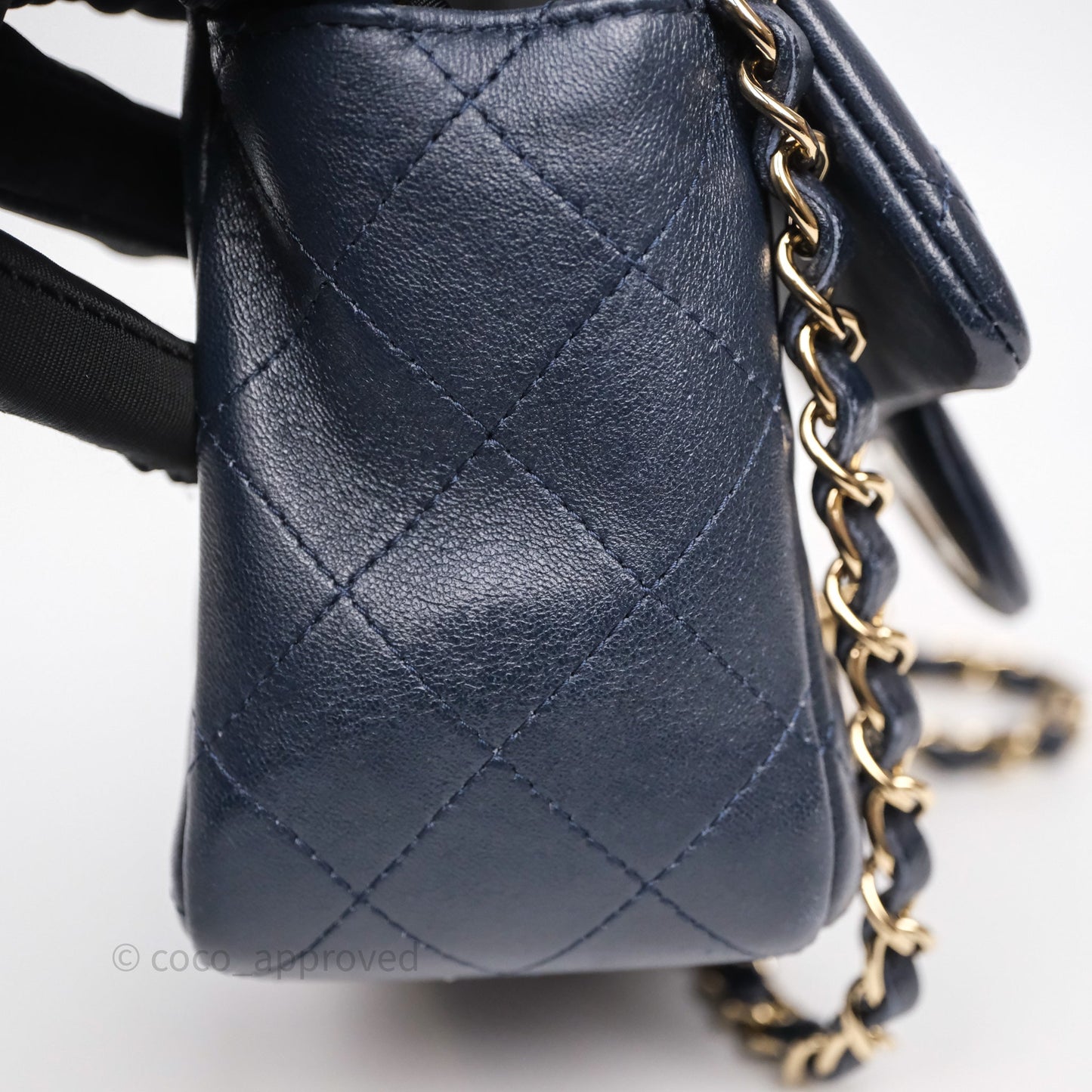 Chanel Mini Square Flap Quilted Navy Lambskin Gold Hardware