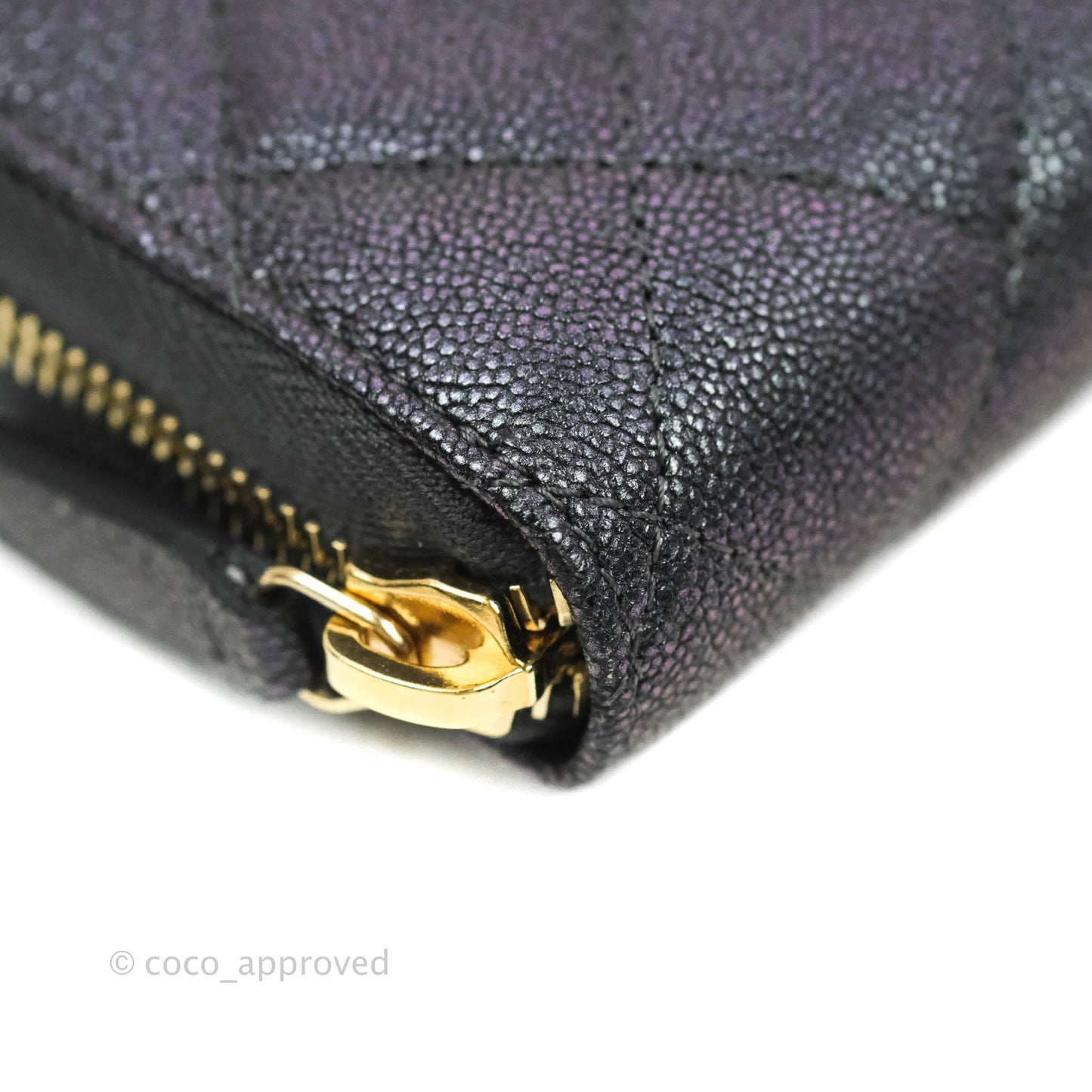 Chanel Quilted Zip Around Travel Wallet Iridescent Black Caviar Gold Hardware 19S