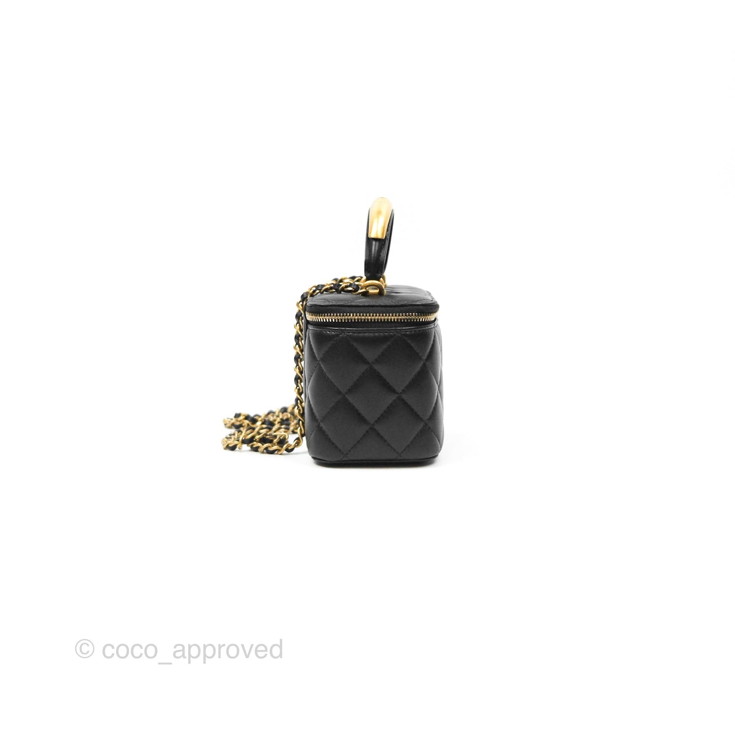 Chanel Vanity Rectangular Metal Top Handle Black Lambskin Aged Gold Hardware 22B
