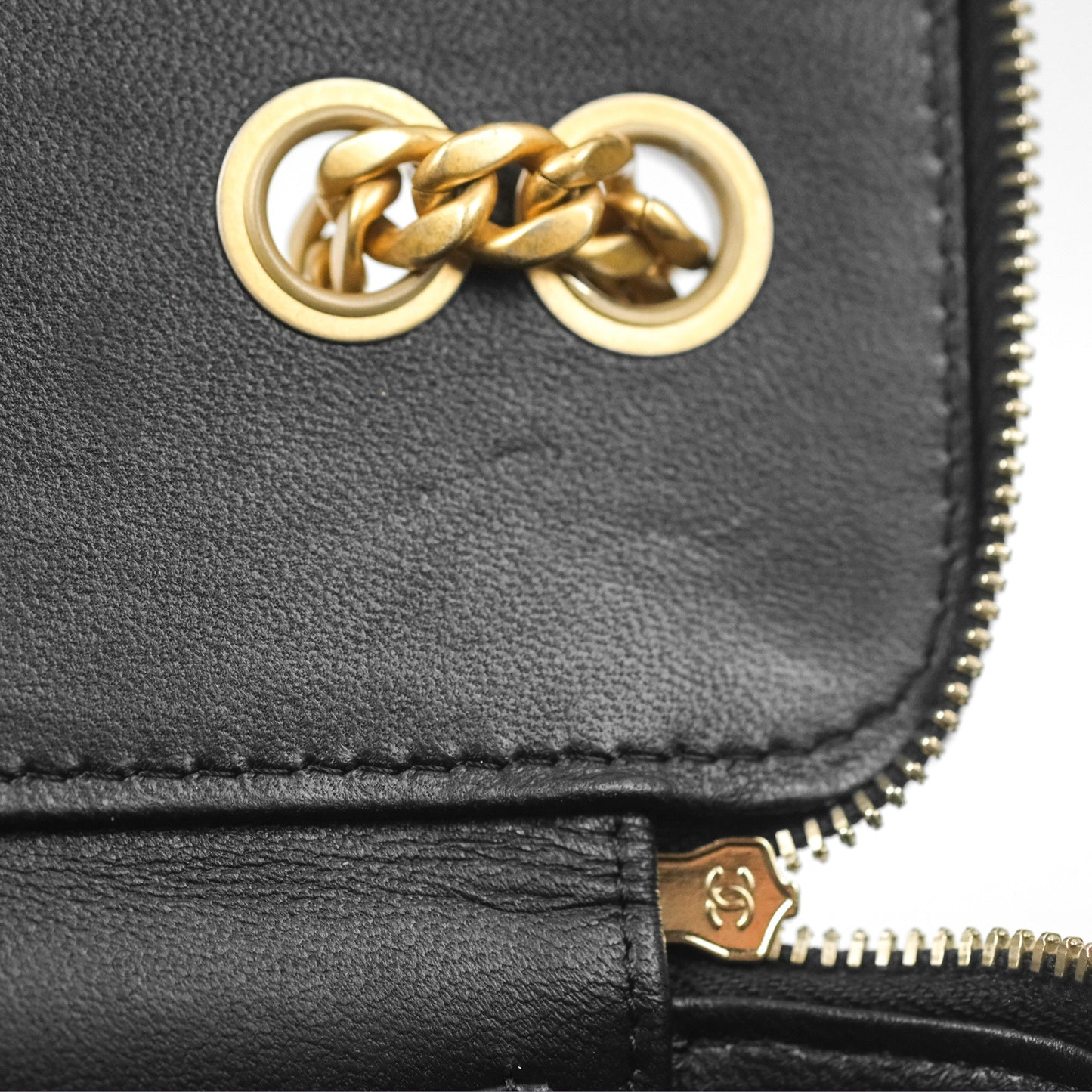 Chanel All Slide Vanity with Adjustable Chain Black Lambskin Aged Gold Hardware