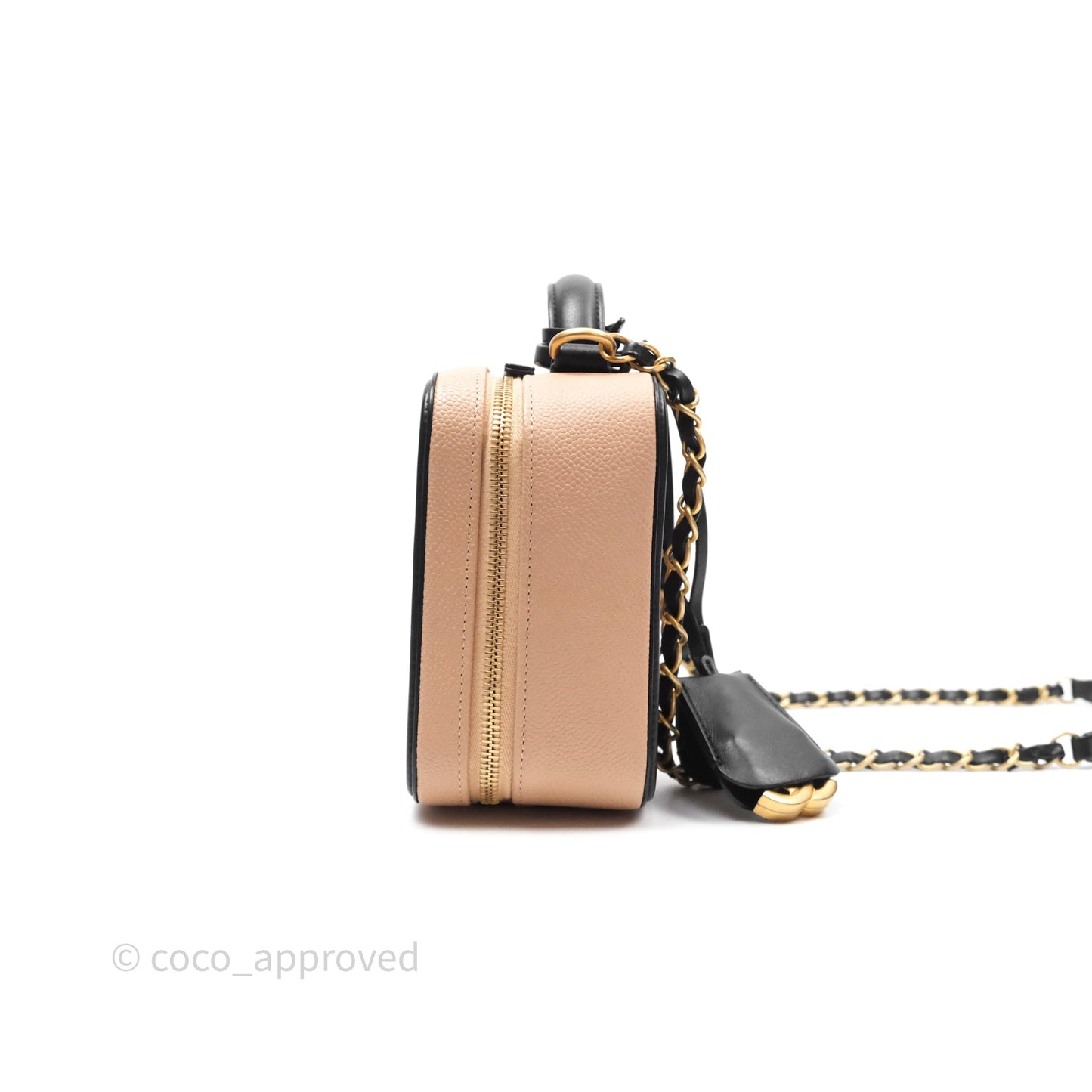 Chanel Quilted Medium CC Filigree Vanity Case Beige Caviar Gold Hardware