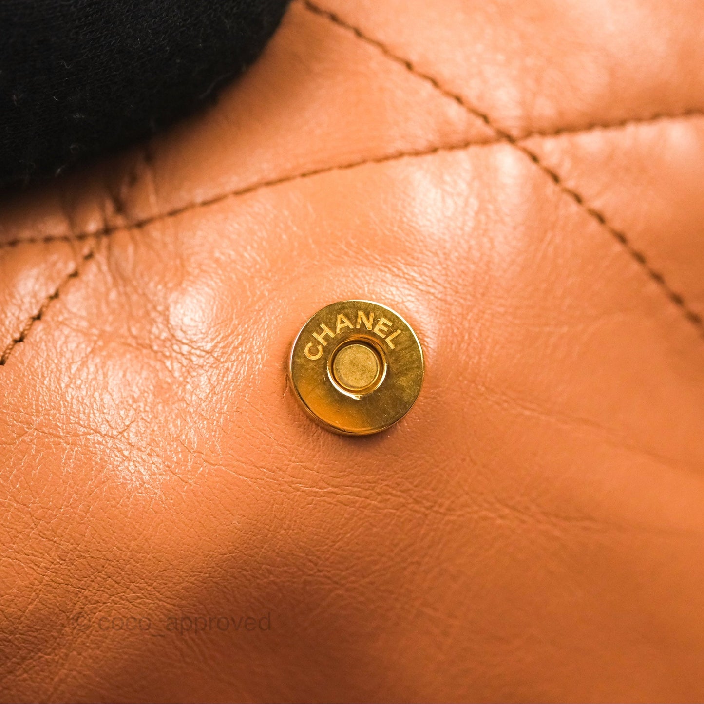 Chanel 22 Small Caramel Beige Shiny Calfskin Aged Gold Hardware