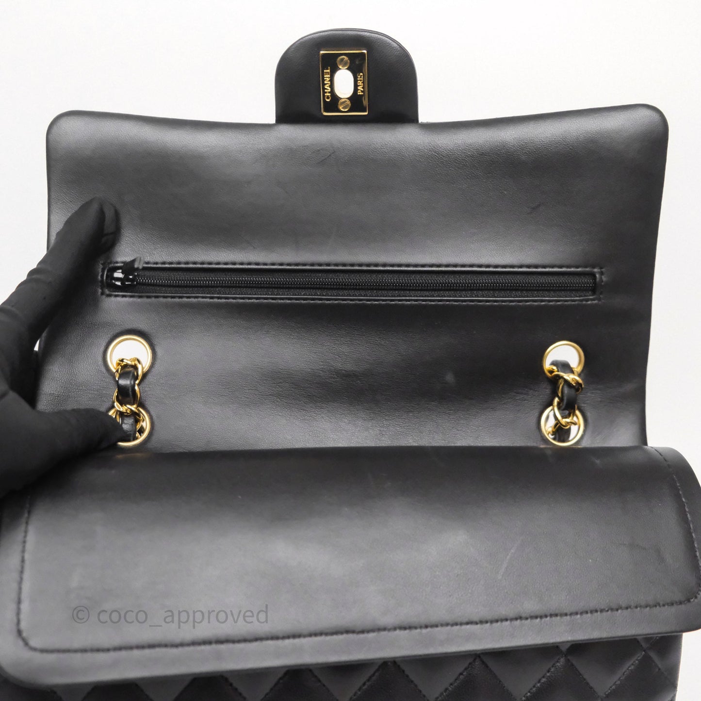 Chanel Classic M/L Medium Flap Quilted Black Lambskin Gold Hardware