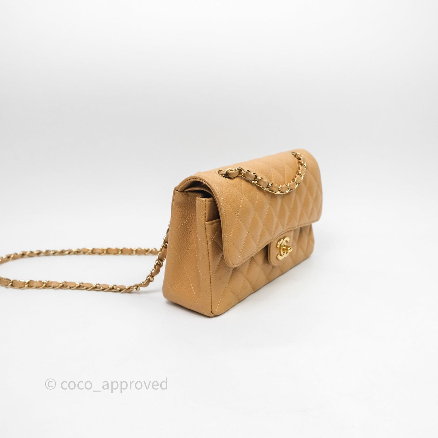 Chanel Vintage Small Classic Flap Beige Claire Caviar 24K Gold Hardware
