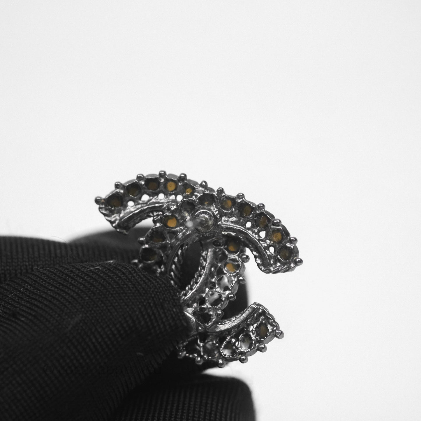 Chanel Resin Stone CC Earrings Ruthenium Hardware 14A