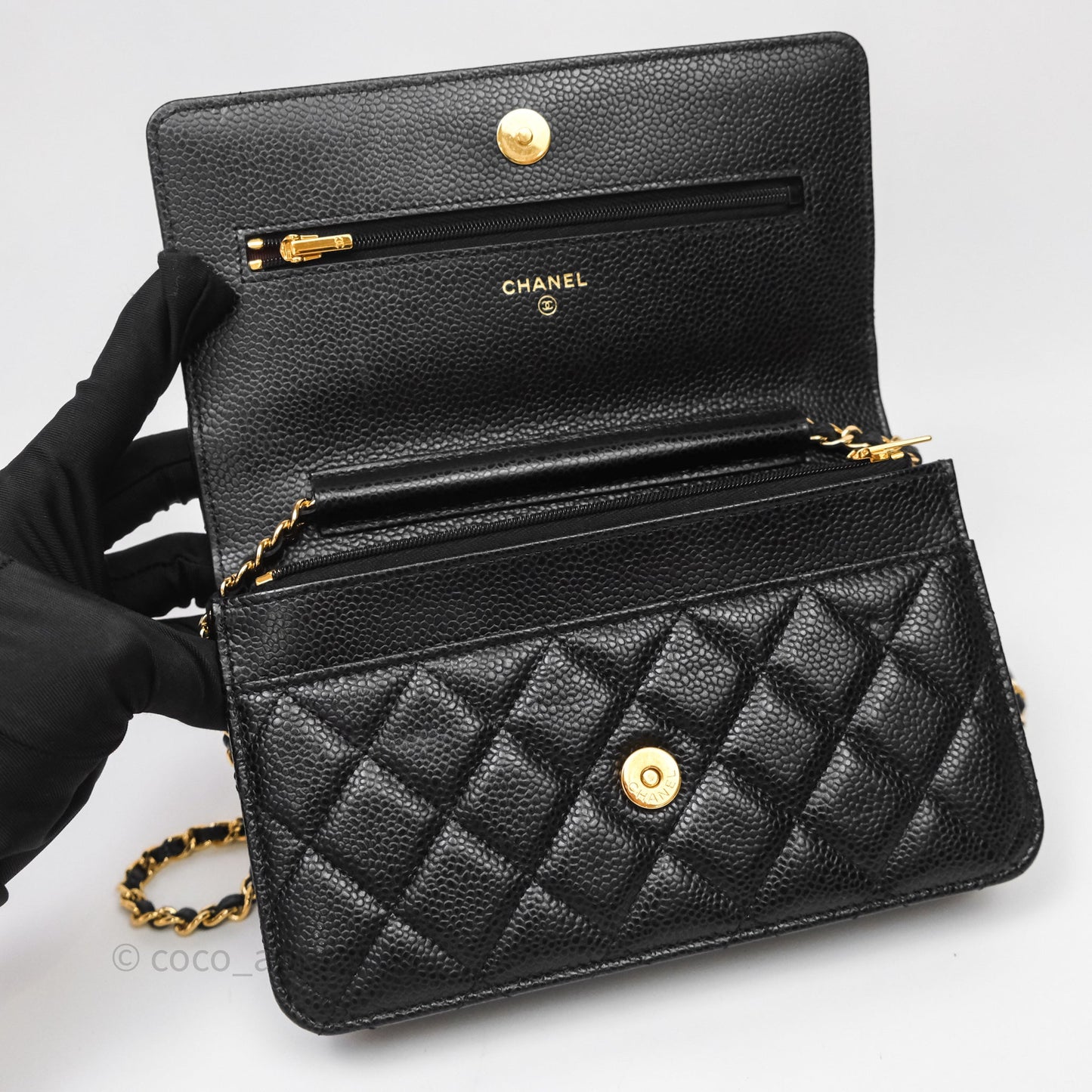Chanel Quilted WOC Black Caviar Gold Hardware