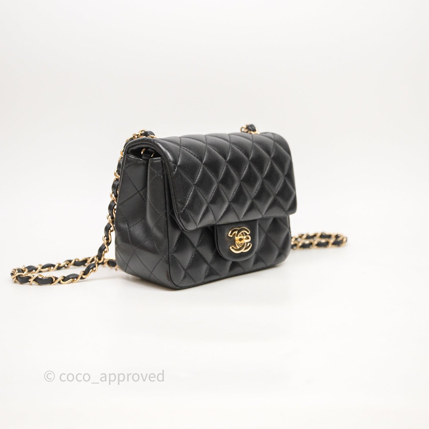 Chanel Mini Square Quilted Black Lambskin Gold Hardware
