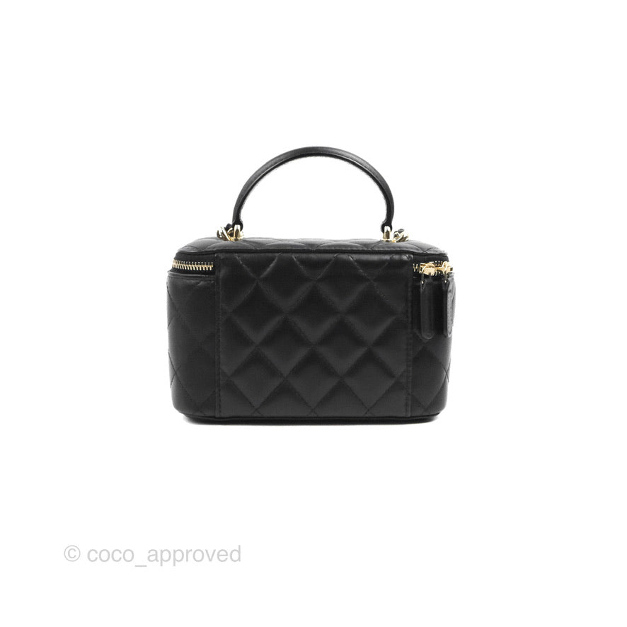 Chanel Vanity Rectangular Top Handle Black Lambskin Gold Hardware