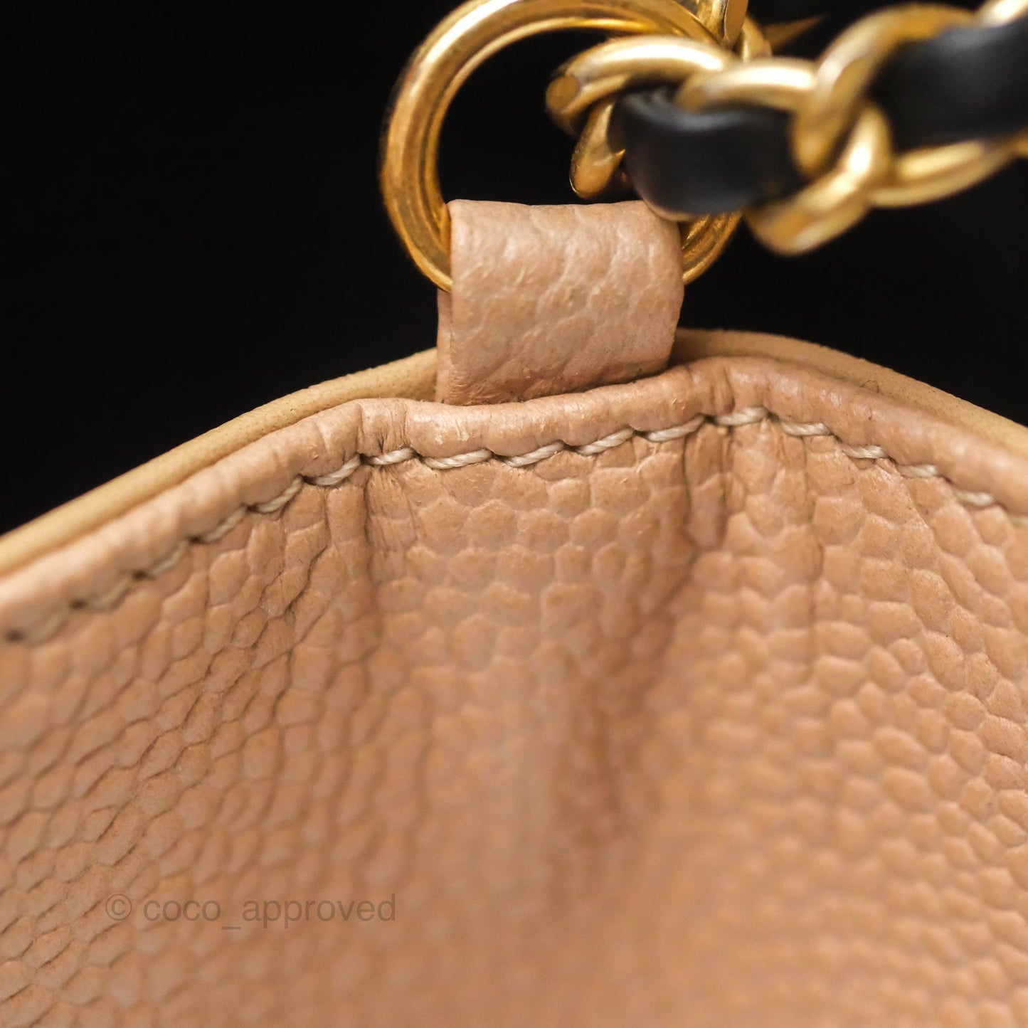 Chanel Small CC Filigree Flap Quilted Beige Black Caviar