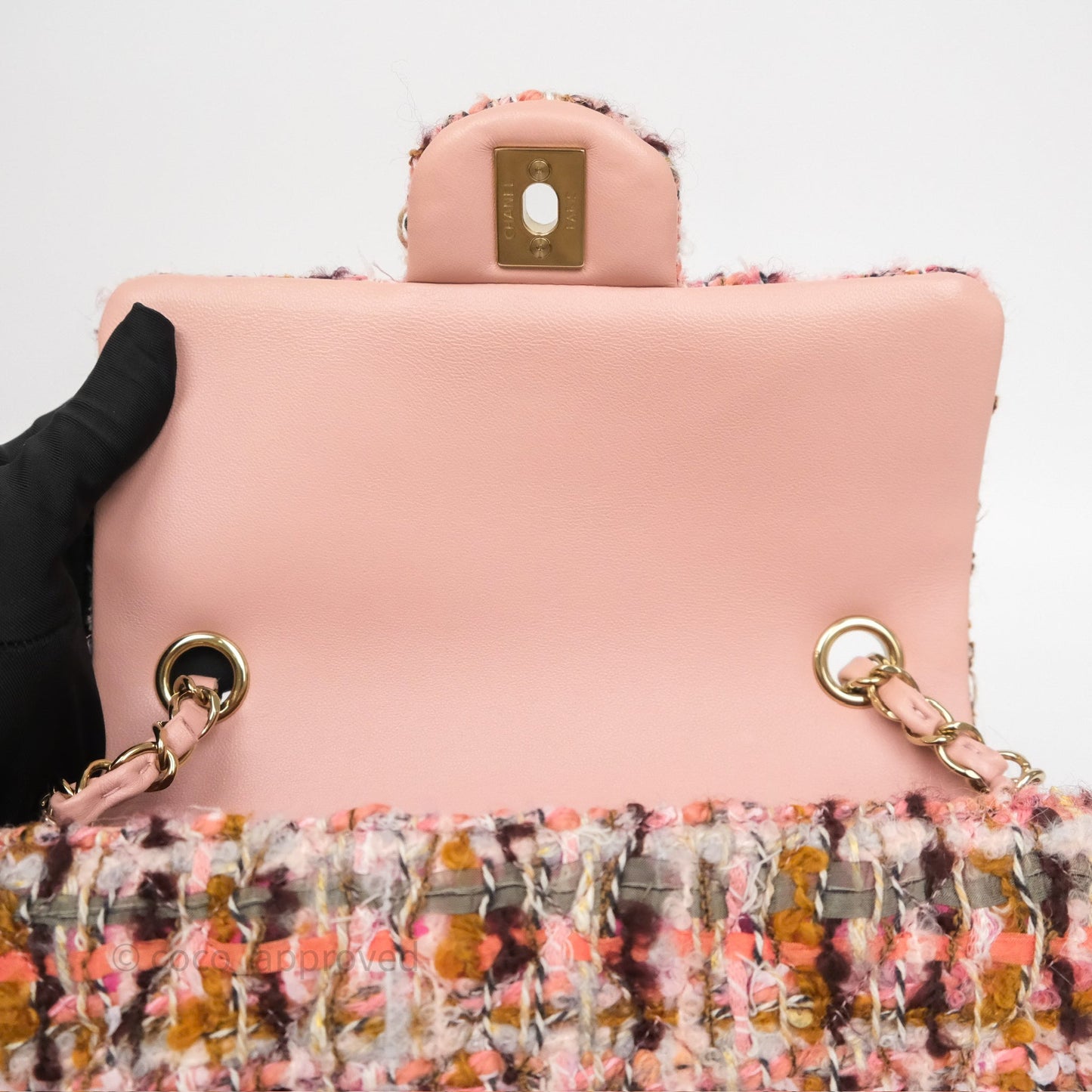 Chanel Mini Rectangular Pink Burgundy Tweed Gold Hardware 23K