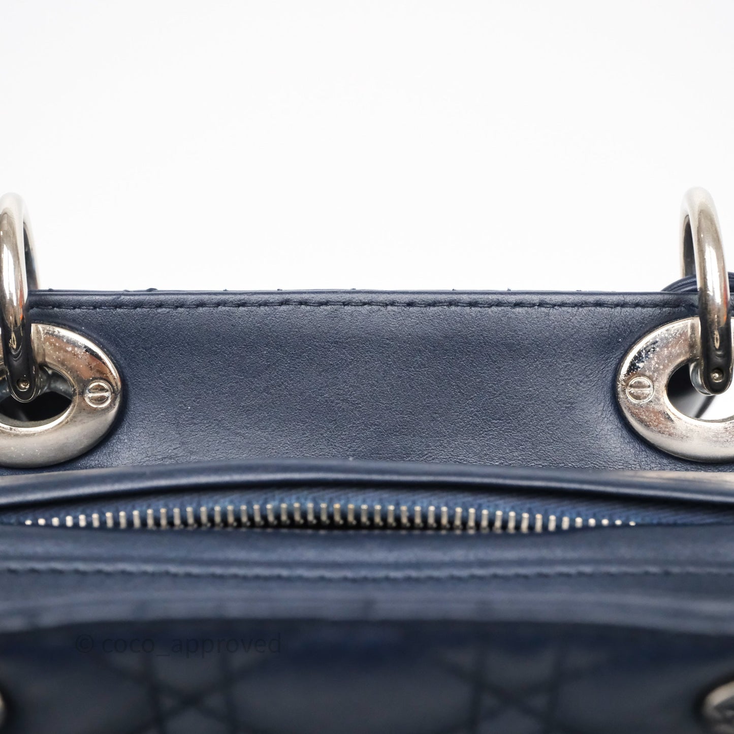 Christian Dior Medium Lady Dior Navy Lambskin Silver Hardware