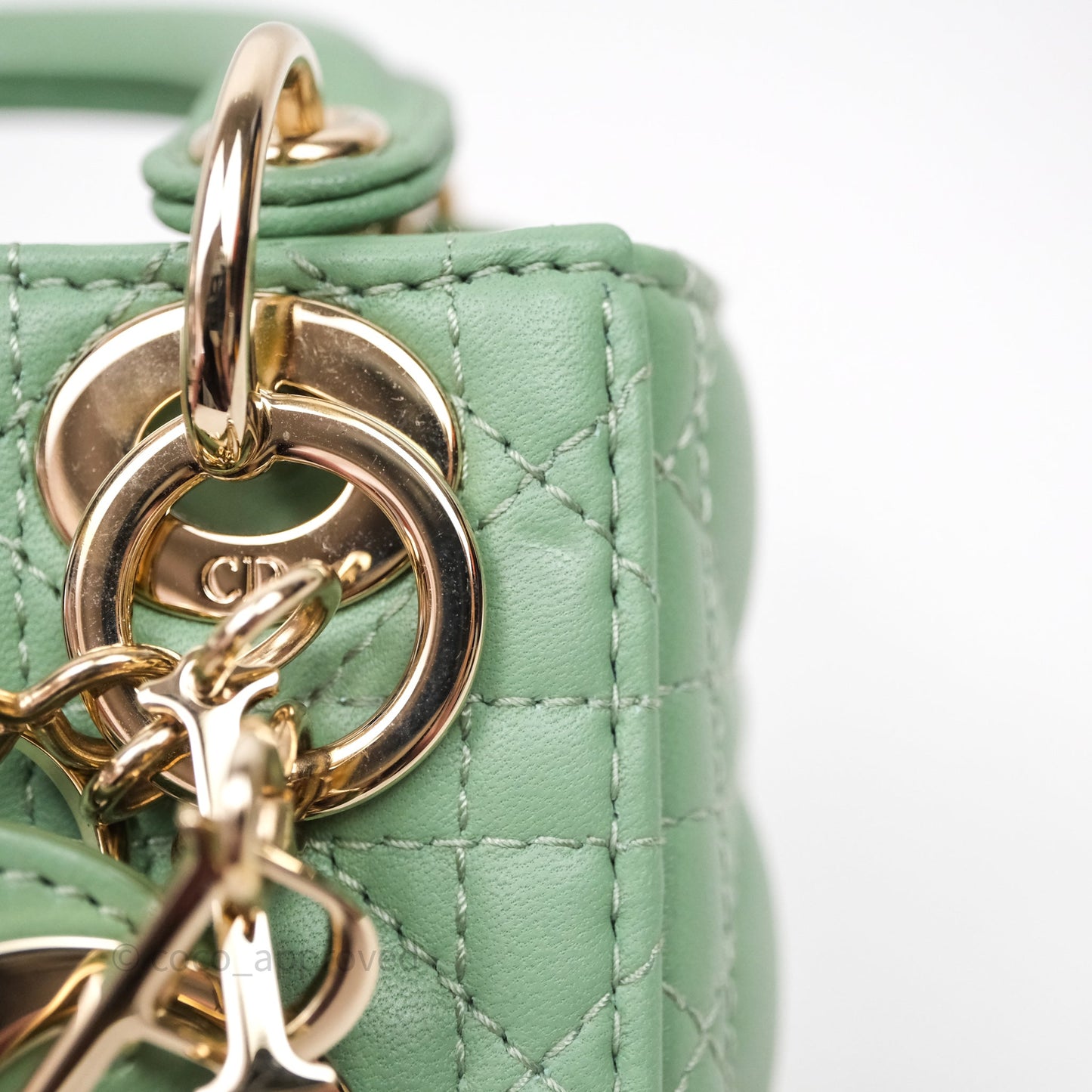 Christian Dior Micro Lady Dior Green Lambskin Cannage Gold Hardware
