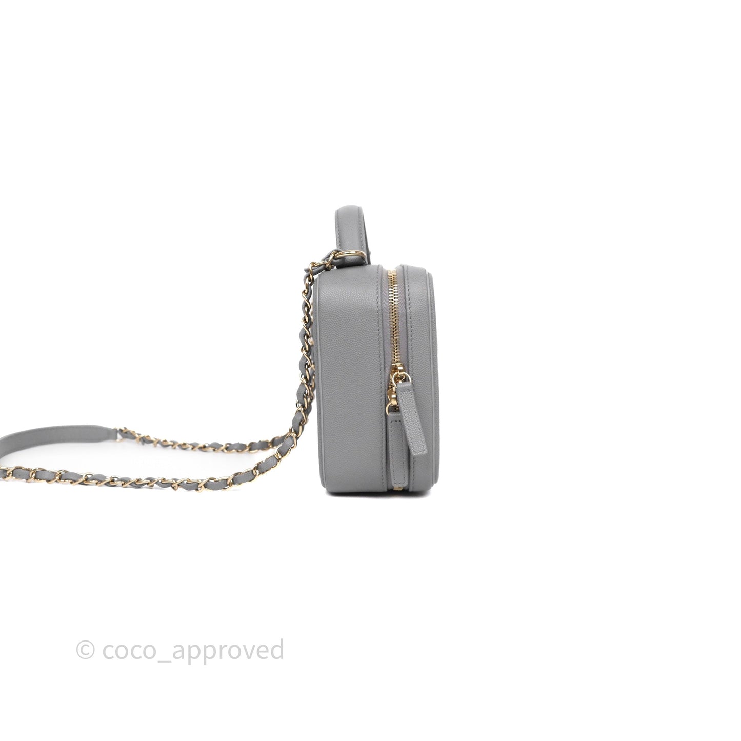 Chanel Medium CC Filigree Vanity Case Quilted Grey Caviar Gold Hardware