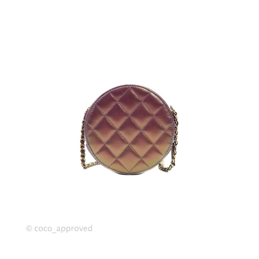 Chanel Classic Quilted Round Clutch With Chain Metallic Purple Lambskin Gold Hardware