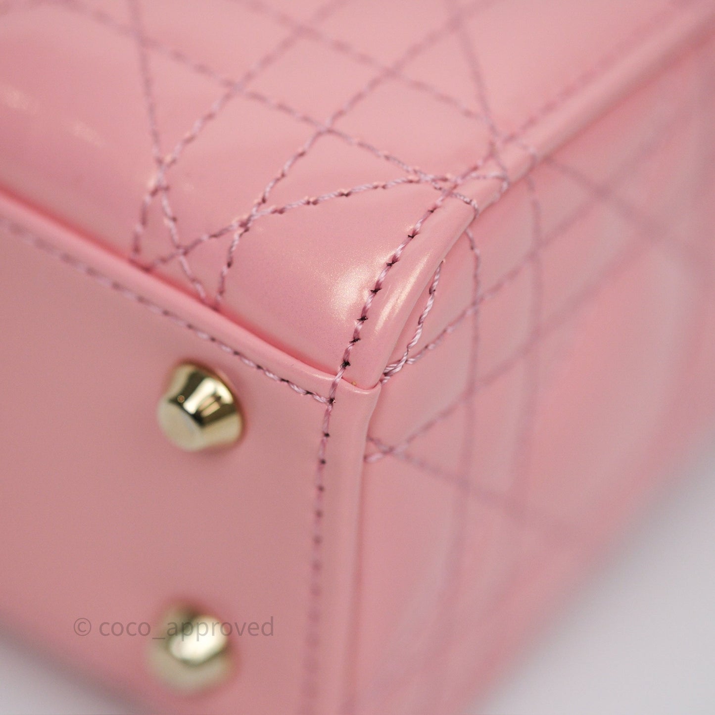 Dior Mini Lady Dior Pink Pearlescent Patent Cannage Gold Hardware