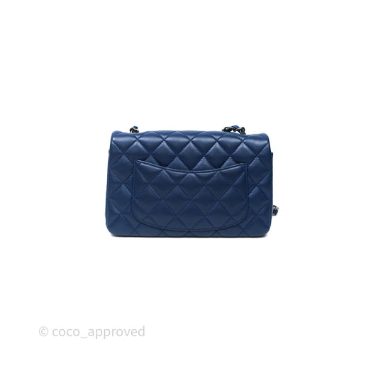 Chanel Mini Rectangular Flap Quilted Navy Lambskin Silver Hardware
