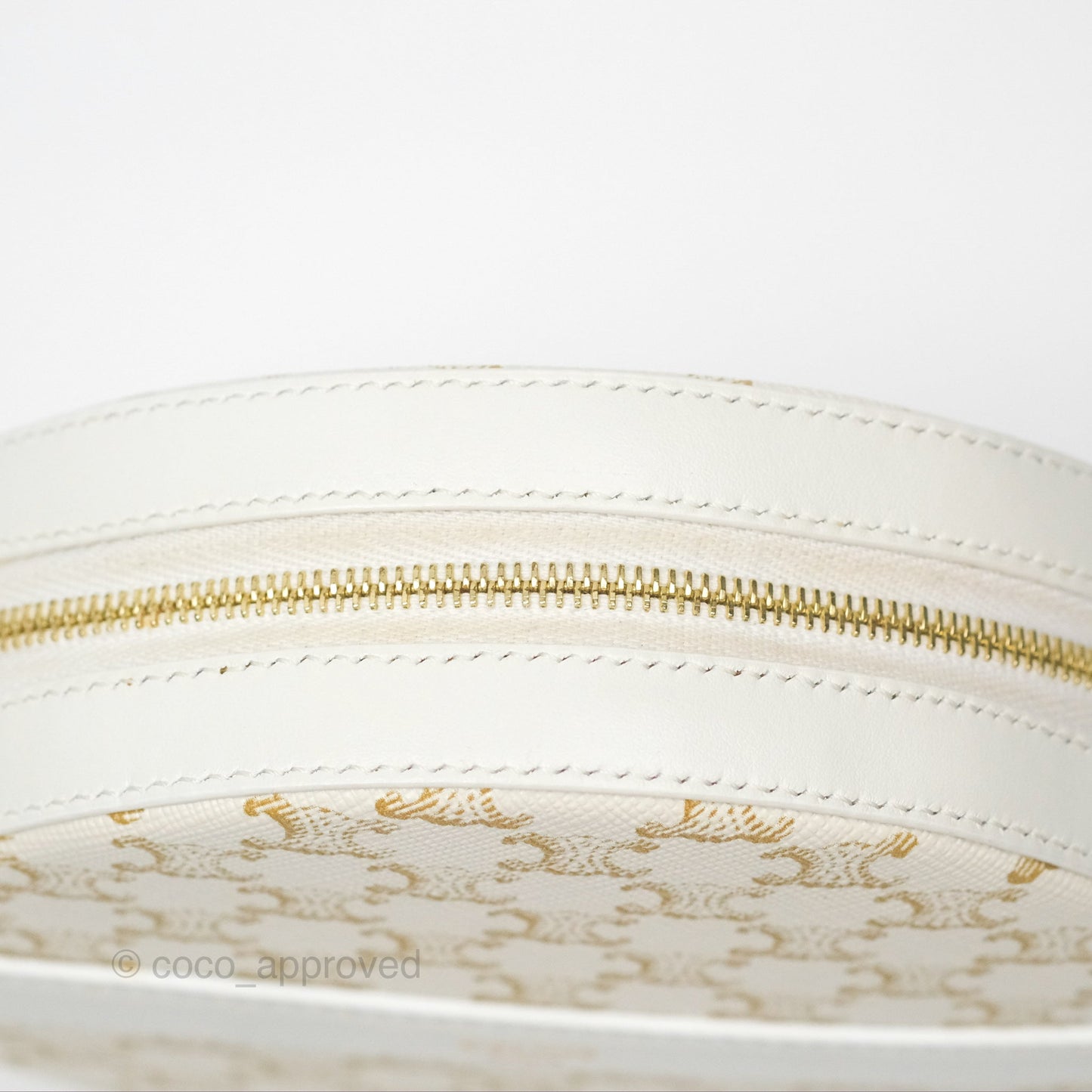 Celine Round Purse on Strap Triomphe Canvas White Calfskin