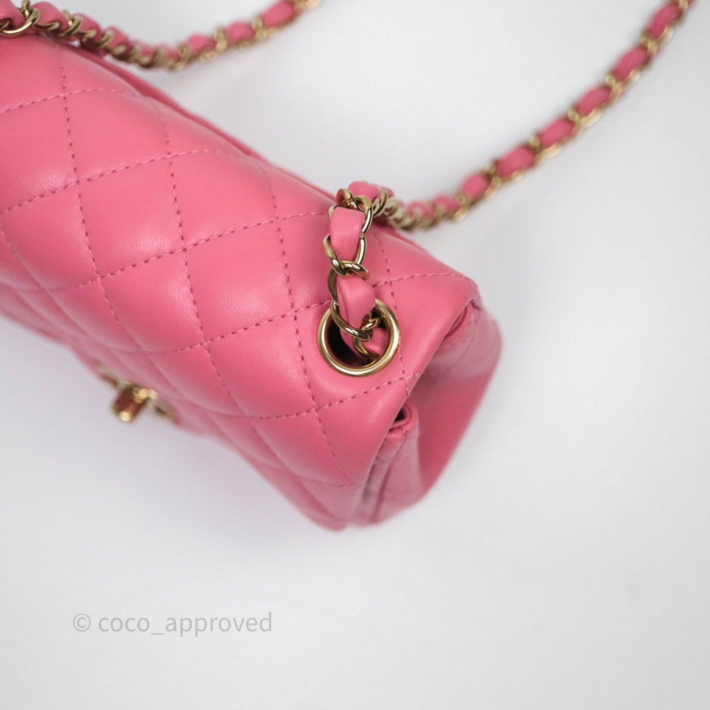 Chanel Quilted Mini Square Pink Lambskin Gold Hardware