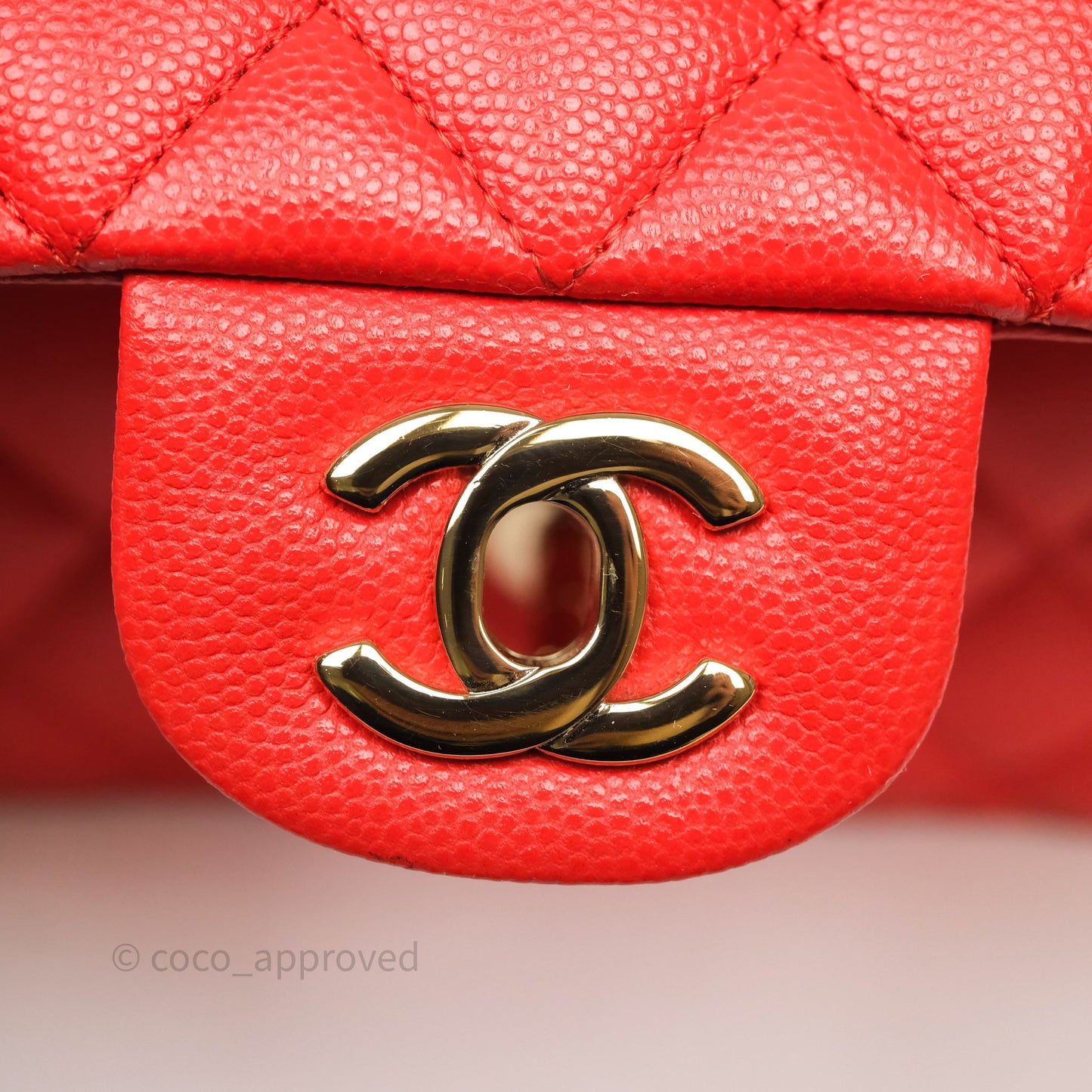 Chanel Small Classic Flap Quilted Red Orange Caviar Gold Hardware