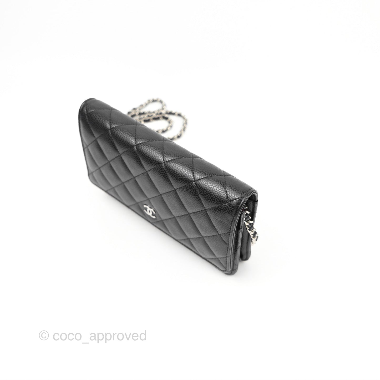 Chanel Quilted Classic Wallet On Chain WOC Black Caviar Silver Hardware