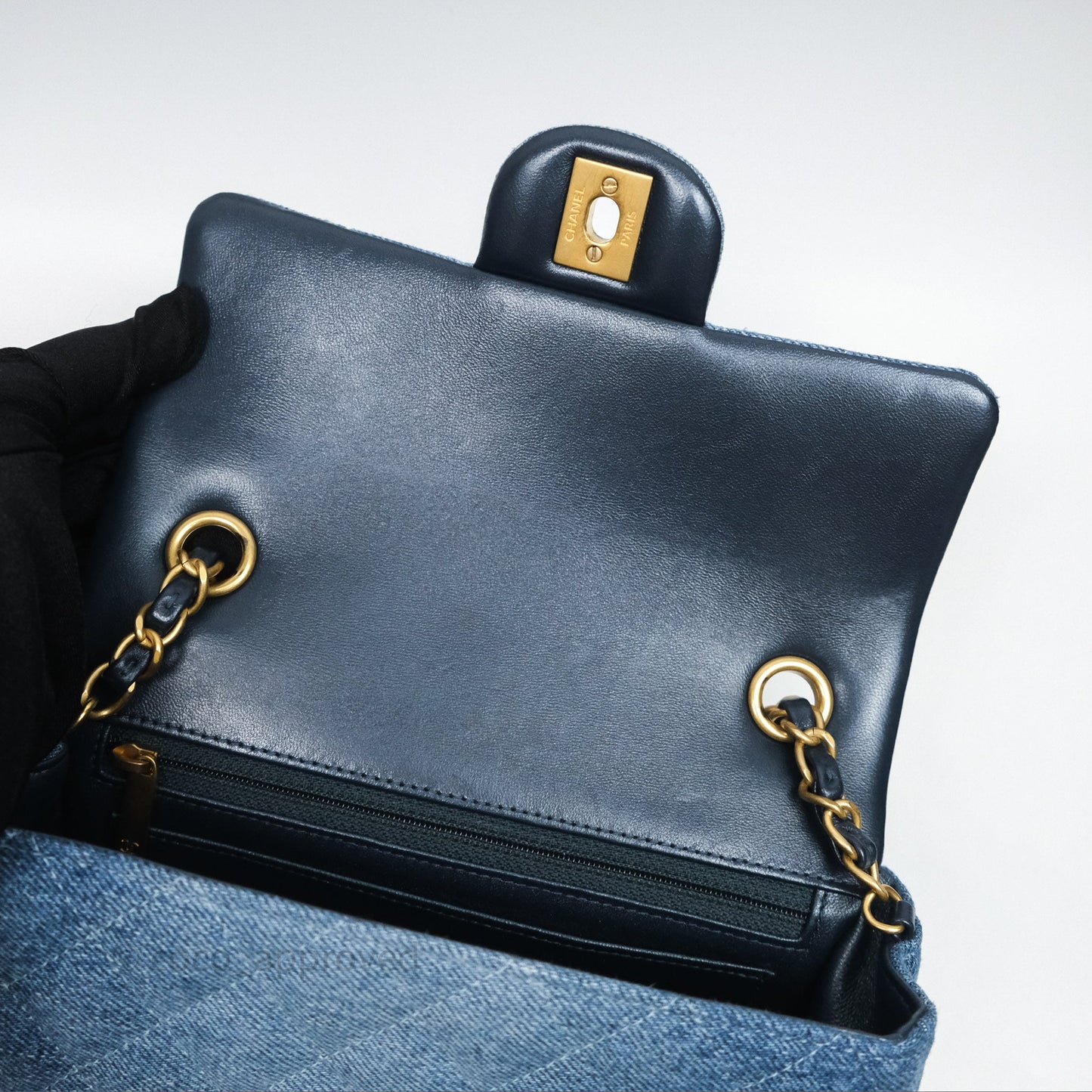 Chanel Quilted Mini Rectangular Flap Denim Aged Gold Hardware
