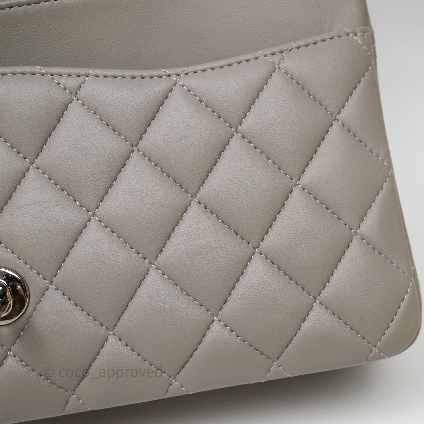Chanel Classic M/L Medium Flap Quilted Grey Lambskin Silver Hardware