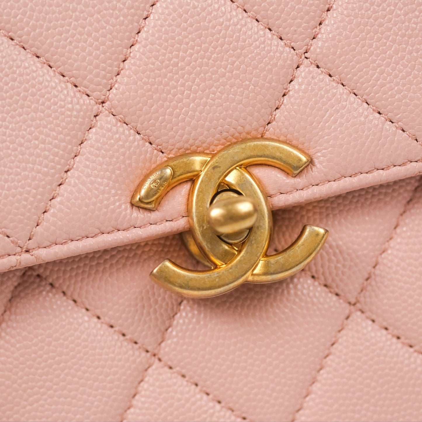 Chanel Carry Me Top Handle Flap Bag Pink Caviar Aged Gold Hardware 23S