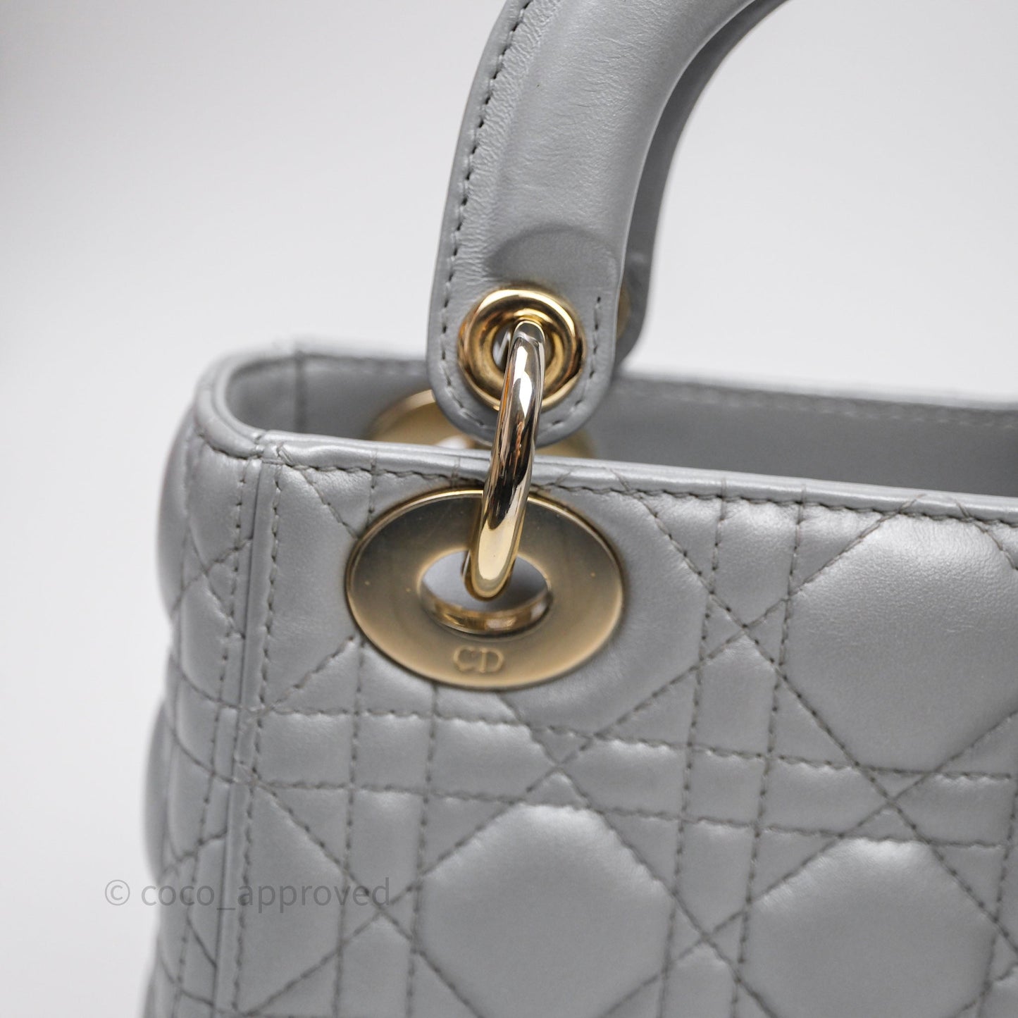Christian Dior Mini Lady Dior Iridescent Grey Lambskin Cannage Gold Hardware